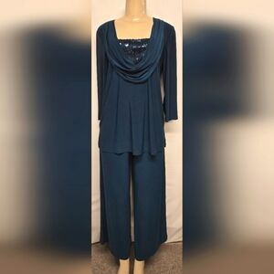 Slinky Brand S Pants Set Stretch Knit Wide Leg